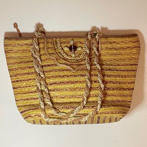 Woven Shoulder Rope Strap Tote Bag with Boho Detailing Indie Hippie Beach Resort